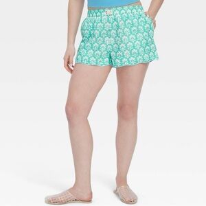 Women's Stamped Floral Poplin Boxer Shorts Teal - Roller Rabbit x Target NWT